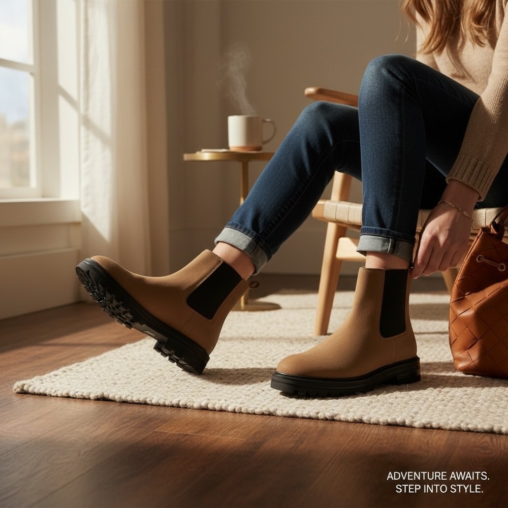 Jenni Kayne Brooklyn Lug Boot Saddle Suede Chelsea Boots Size 38 US 8.5 NEW NIB